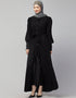 Islamic Front Open long Cuff Gathered Puffed Sleeve Casual Abaya in the Shade Of Black